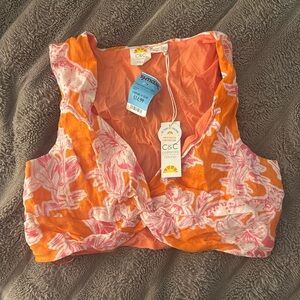 NWT floral linen crop top